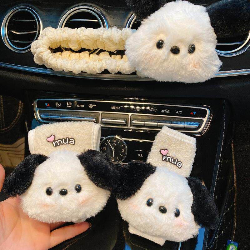 Winter Cute Pacha Dog Car Steering Wheel Cover Warm Plush Men and Women Cartoon Internet Celebrity Non-Slip Car Handle Cover Goddess