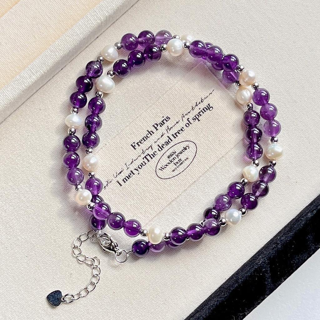 6Mm High Quality Natural Freshwater Pearl Amethyst Design Sense Collarbone Chain Necklace