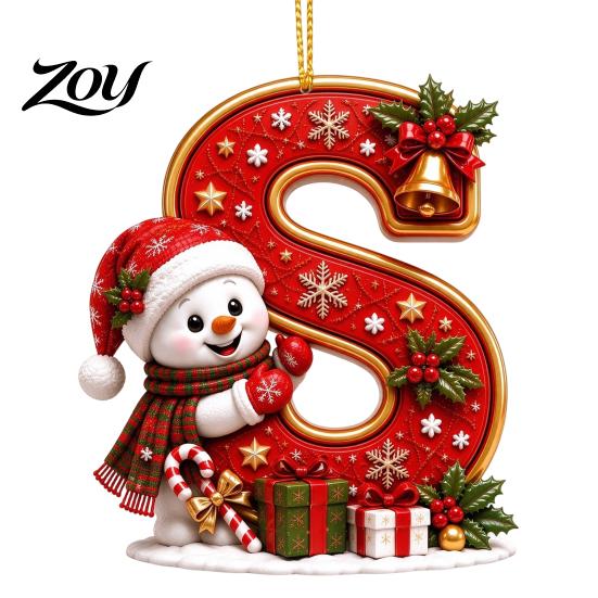 Indoor Holiday Decorations Cute Snowman Letter Christmas Ornament, 2D Flat Personalized A-Z Alphabet Clear Pattern Hanging Decor Acrylic Pendant