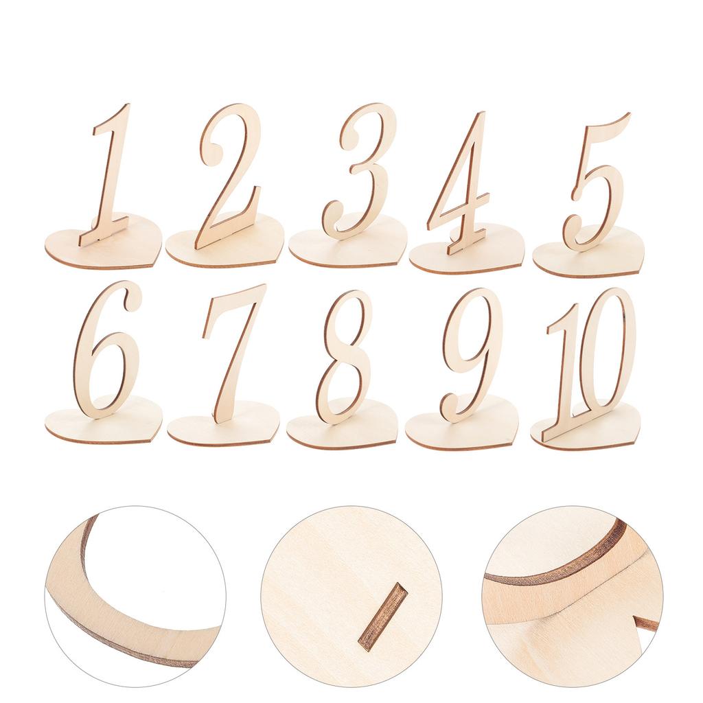 10Pcs Heart Base Wooden Table Numbers for Wedding Party Reception Catering Table Decorations Standing Number Signs