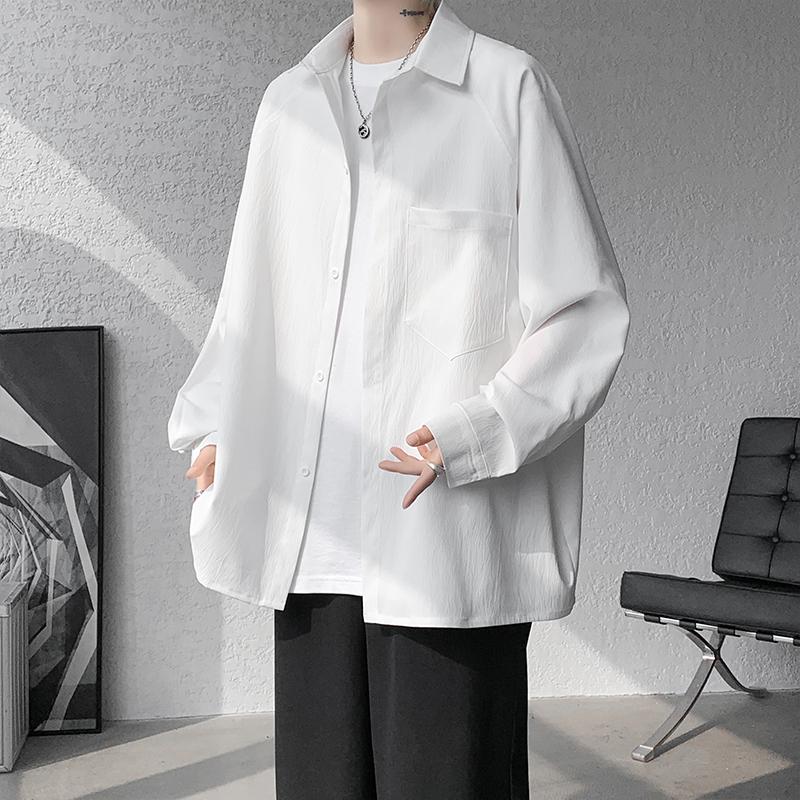 Мужская рубашка ретро однотонная на осень 2025 года, мужская повседневная рубашка в японском стиле харадзюку, мужская рубашка на пуговицах с отложным воротником, винтажные топы