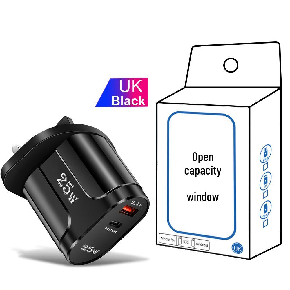 QC3.0+PD 25W High-Power Fast Charger with EU, US, UK Plug Options