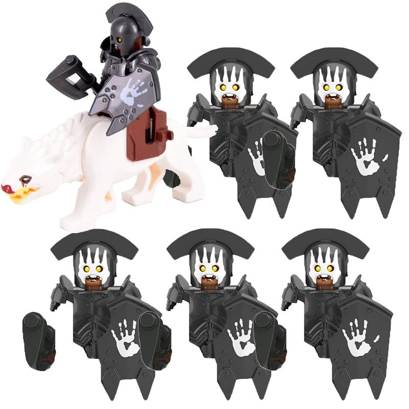 MOC Medieval Military Building Blocks Elven Warrior Orc Rohan Gondor Knight Character Set Animal Army Weapon Bow Crossbow Toy
