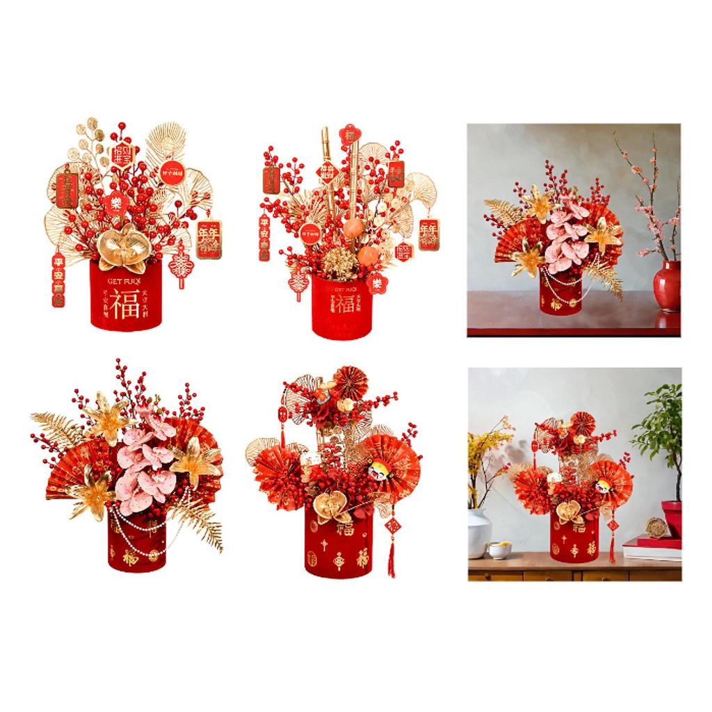 2025 Chinese New Year Decoration Desktop Ornament Fake Flower Bucket Photo Prop Spring Festival Gift for Living Room Table