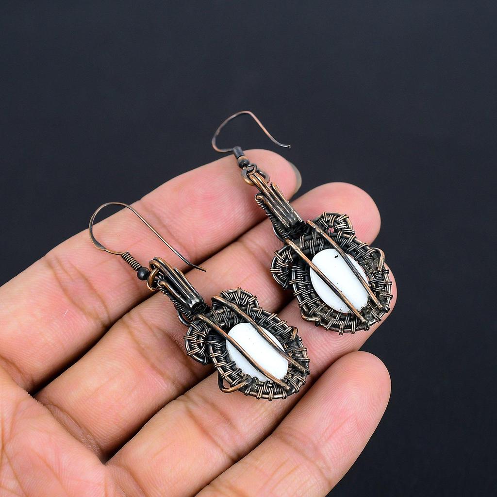 Серьги из перламутра, серьги, обернутые медной проволокой 999 пробы, украшения из драгоценных камней ручной работы, подарки для жены, совершенно новые серьги