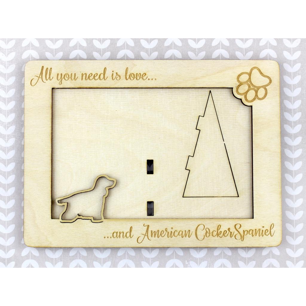 American Cocker Spaniel, Merry Cocker - Photo frame, engraved wooden frame, a lovely gadget for the dog lover by Art-Dog