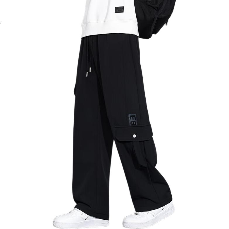 Number One Youth Men's Autumn Winter High Street Trendy Draped Straight-leg Cargo Pants Plus Size Casual Pants Black 8XL