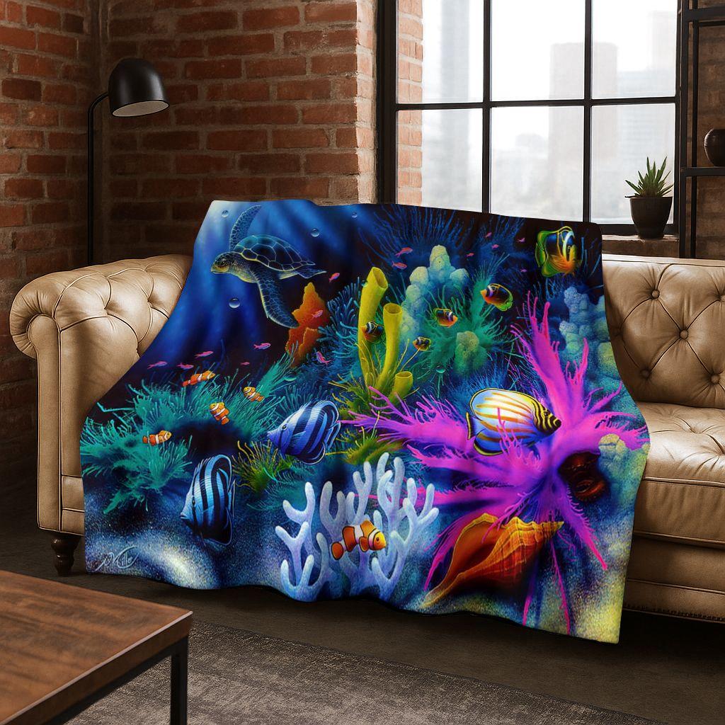 Мечтательный подводный мир Дельфин Черепаха Кораллы Искусство Фланелевое одеяло, Уютное мягкое плед для дома спальни кровати дивана Подарок детям
