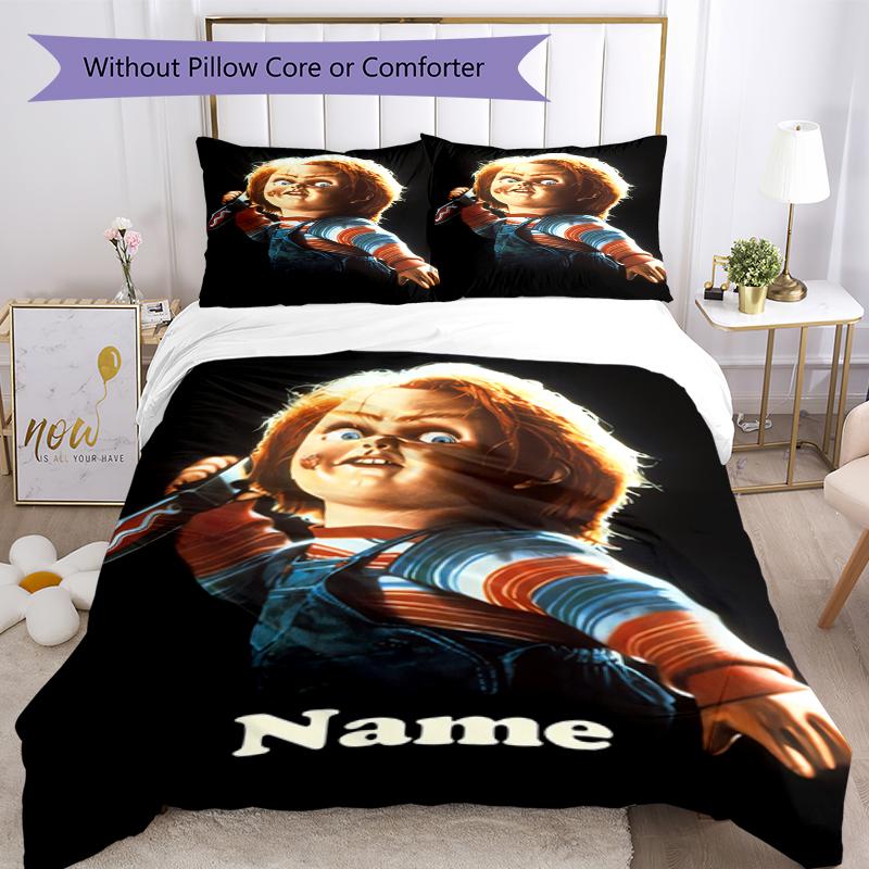 3pcs Custom Name Chucky Bedding Set Duvet Cover Closure Includes 1 Duvet Cover & 2 Pillowcases, Soft and Comfortable for All Seasons.