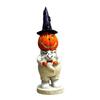 Halloween Smiling Pumpkin Man Statue Spooky Wizard Hat Pumpkin Holding