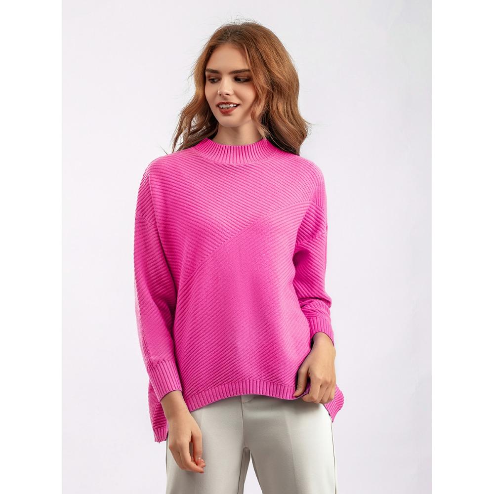 Autumn Winter Vintage Loose Large Sleeve Top Solid Color Pullover Knitwear Half High Collar Sweater