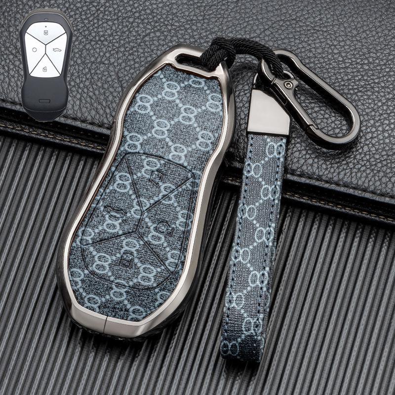 Кожаный чехол для ключа автомобиля с хорошим сигналом для Xiaopeng P7 G9 G3 P5 - Металлический, полная защита, двусторонняя защита
