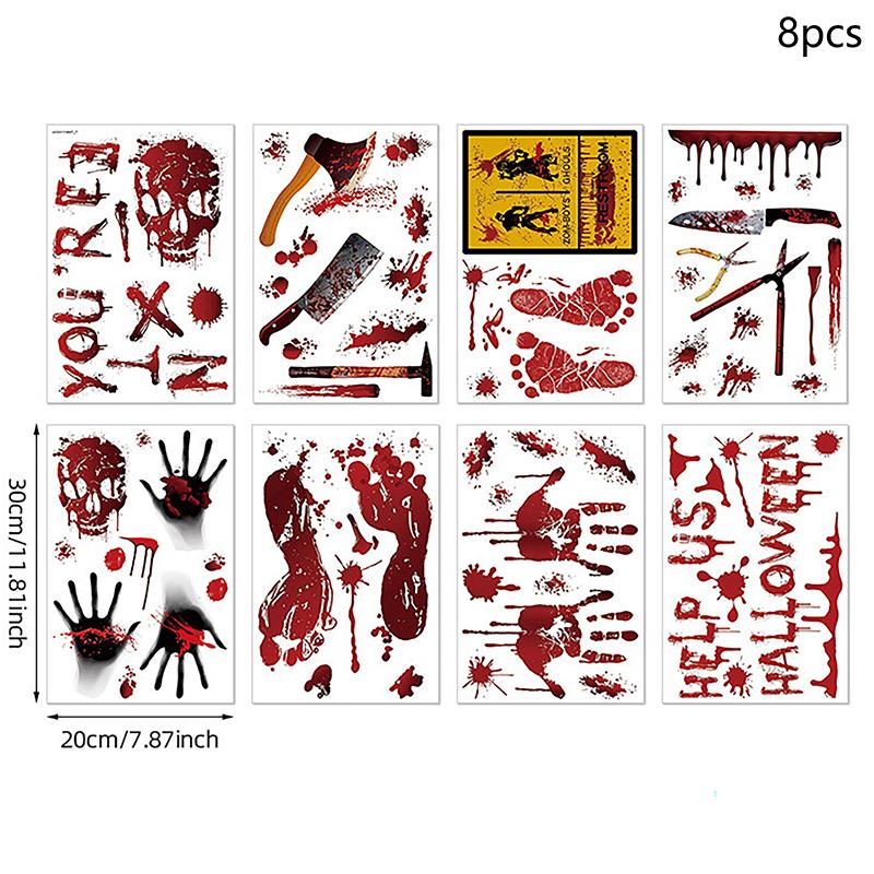 Halloween Blood Handprint Skull Wall Sticker Pvc Bedroom Background Decoration Horror Self-Adhesive Wall Sticker