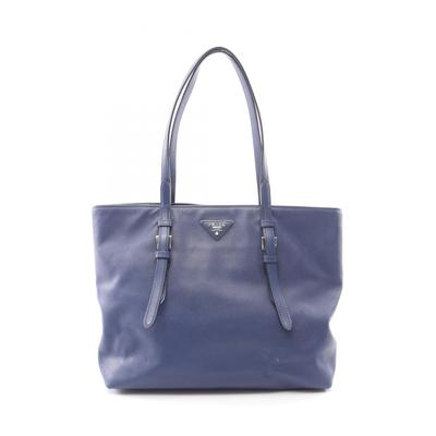 Used Triangle Logo Tote Bag Saffiano Leather Blue Used Women