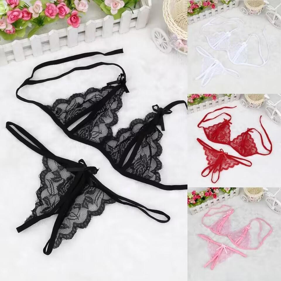 Seductive Lace See-Through Lingerie Set with Open Crotch