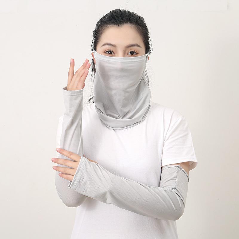 2pcs Ice Fabric Arm Sleeves Neck Face Scarf Sun UV Protection Running Cycling Sunscree Women Cool Summer Outdoor Cover Unisex