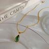 Olive-green Water Drop Neck Chain Colorfast Snake Bone Chain Necklace Drop Pendant Necklace  Unisex