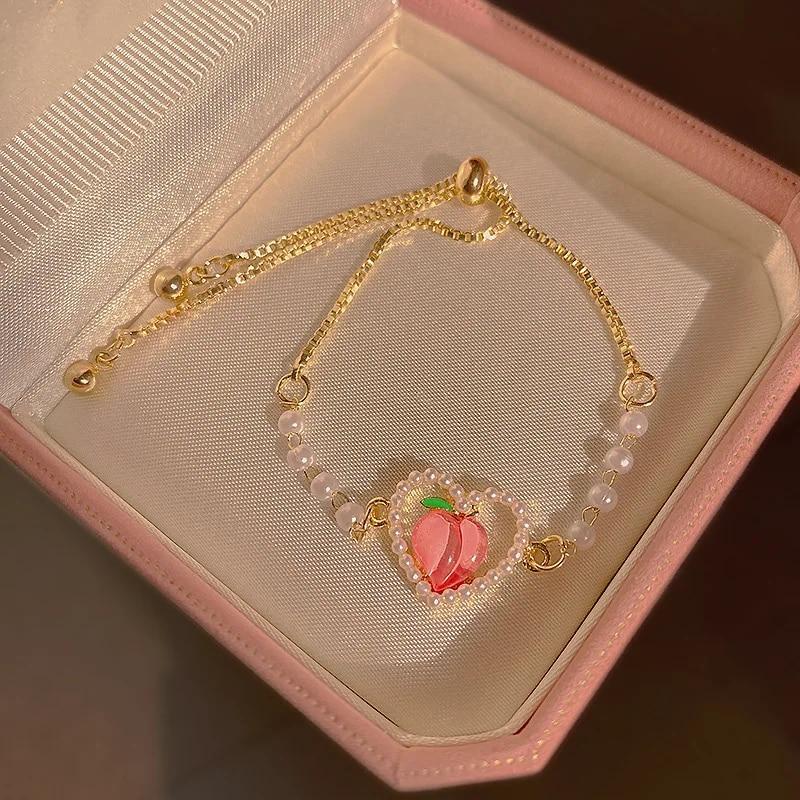 Модный блестящий розовый браслет со стразами и сердечками для девочек Y2K, нежный элегантный регулируемый браслет в стиле феи, женские вечерние ювелирные изделия, подарок