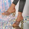 Fashion Elegant Ladies Gold Glitter High Heels Sandals Women Summer 2025 Party Wedding Mules Shoes Woman Square Toe Plus Size Slippers