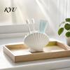 No Drill Toiletry Holder Shell Shape Toothbrush for Bathroom Countertop, 2 Compartments Waterproof Space Saving Storage Desktop Organizer, Ocean Style