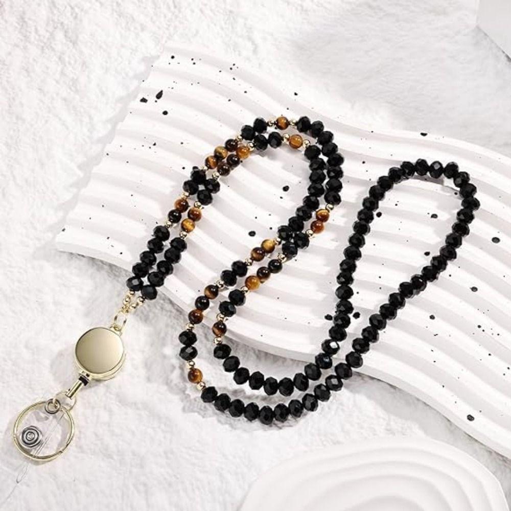 Fashion Crystal Beads Lanyard for ID Badges Natural Badge Card Holder  Nurse Accessories