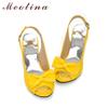 Meotina Женские сандалии, летняя обувь, женские сандалии, туфли на высоком каблуке с открытым носком, женские босоножки на каблуке с бантом, желтые, большие размеры 11, 12, 45, 46