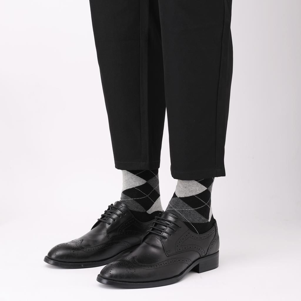 5 пар мужских носков для костюма большого размера, высококачественные носки до середины голени из гребенного хлопка, черные, с крутым ромбовидным узором, дышащие, повседневные носки для мужчин