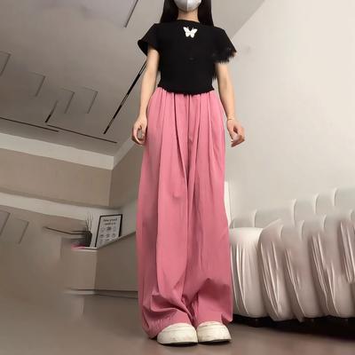 Малиновые брюки из ледяного шелка Yamamoto для женщин - Осенне-весенние драпирующиеся брюки с высокой посадкой, прямыми штанинами, стройнящие, повседневные, широкие