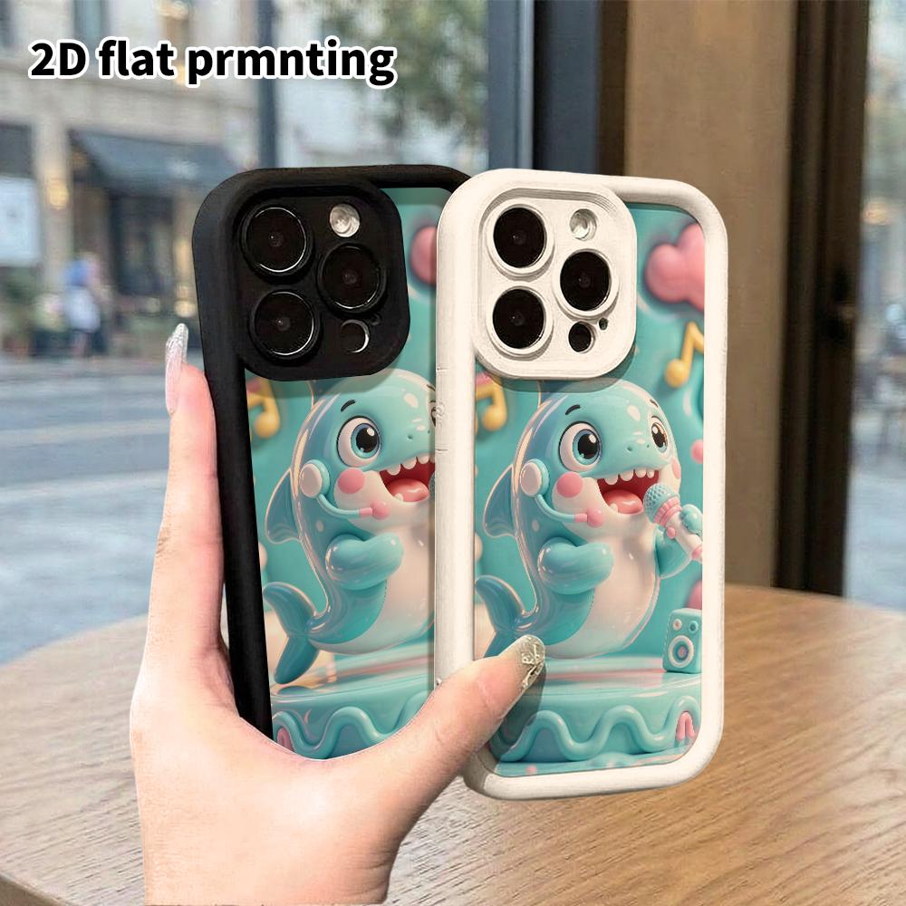 Phone Case: 2D flat design suitable for iPhone 18 17 16 15 14 13 Pro protective case, Singing Little Shark, perfect Christmas and Halloween holiday gi