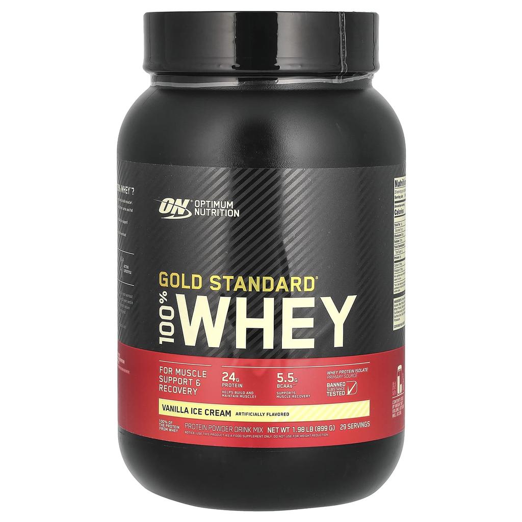 Optimum Nutrition Gold Standard 100% Whey, Vanilla Ice Cream, 2 Lb (907 G)