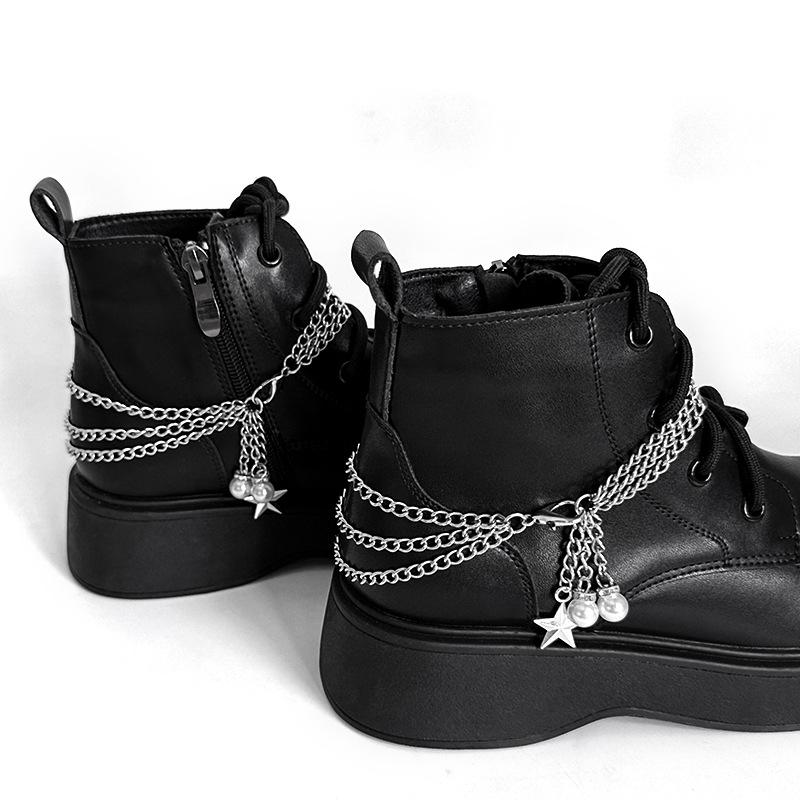 1pc Multilayer Stainless Steel Star Charm Pentagram Pendant Shoe Chain for Boots Punk Detachable Shoe Accessories Women Jewelry