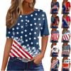 Женская футболка Футболка с принтом «День независимости» и пуговицами С коротким рукавом Повседневные Выходные Мода Классический Круглый вырез Обычный топ