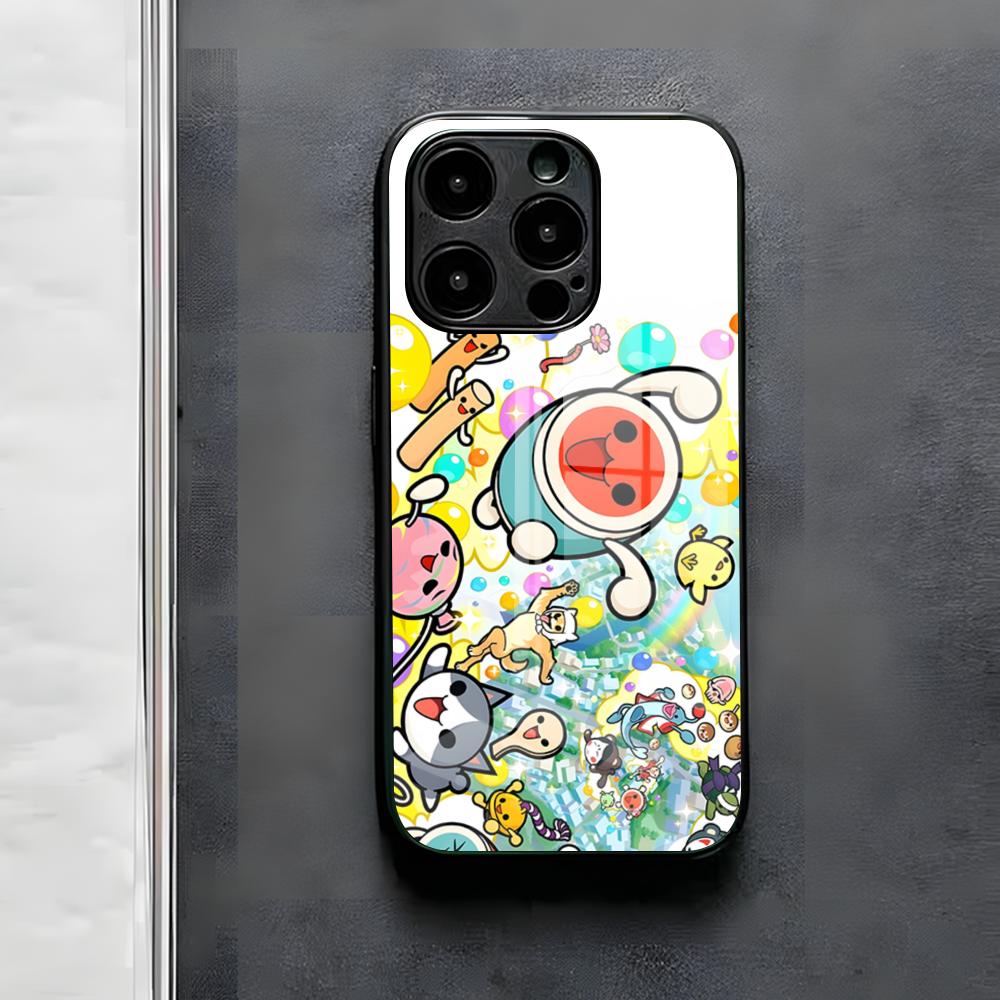 Чехол для телефона Taiko No Tatsujin Для iPhone 17 Air 16 E Pro Max 15 14 13 Mini 12 Pro 11 Max Plus Черная Стеклянная Крышка