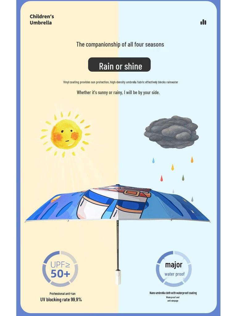 Children's Cartoon Fully Automatic Safety Umbrella: Rain or Shine, Reflective, Foldable, Anti-Rebound Design