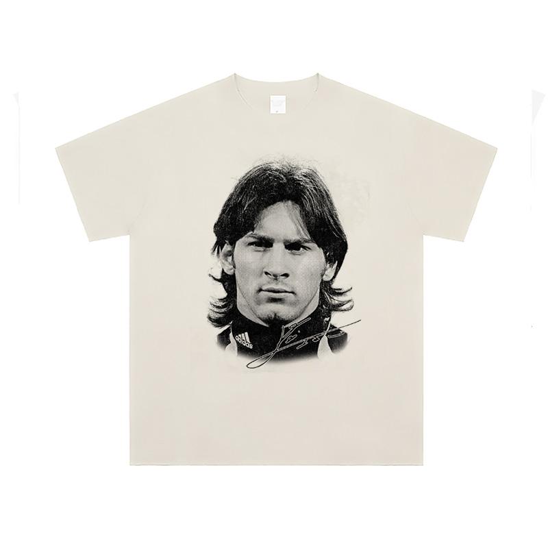 Летняя мужская футболка из 100% чистого хлопка с принтом портрета футбольного персонажа, персонализированная уличная свободная футболка с круглым вырезом и короткими рукавами