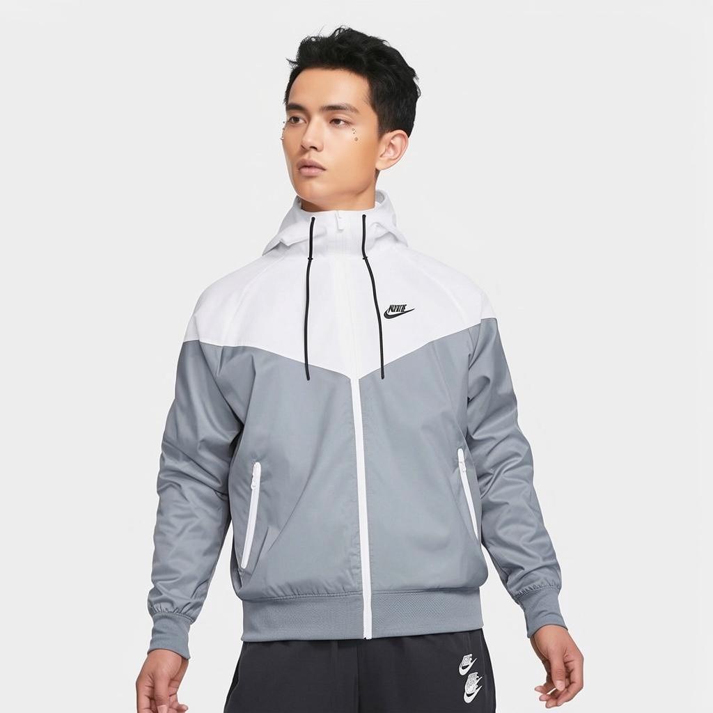 Nike Куртка с капюшоном и длинным рукавом на молнии с небольшим логотипом. Мужские куртки Серые 727325-084