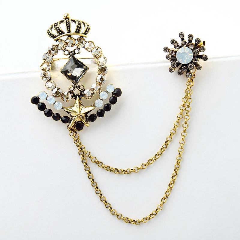 Baroque Rhinestone Pearl Corsage Necklace Brooch - Retro British Court Suit Accessory