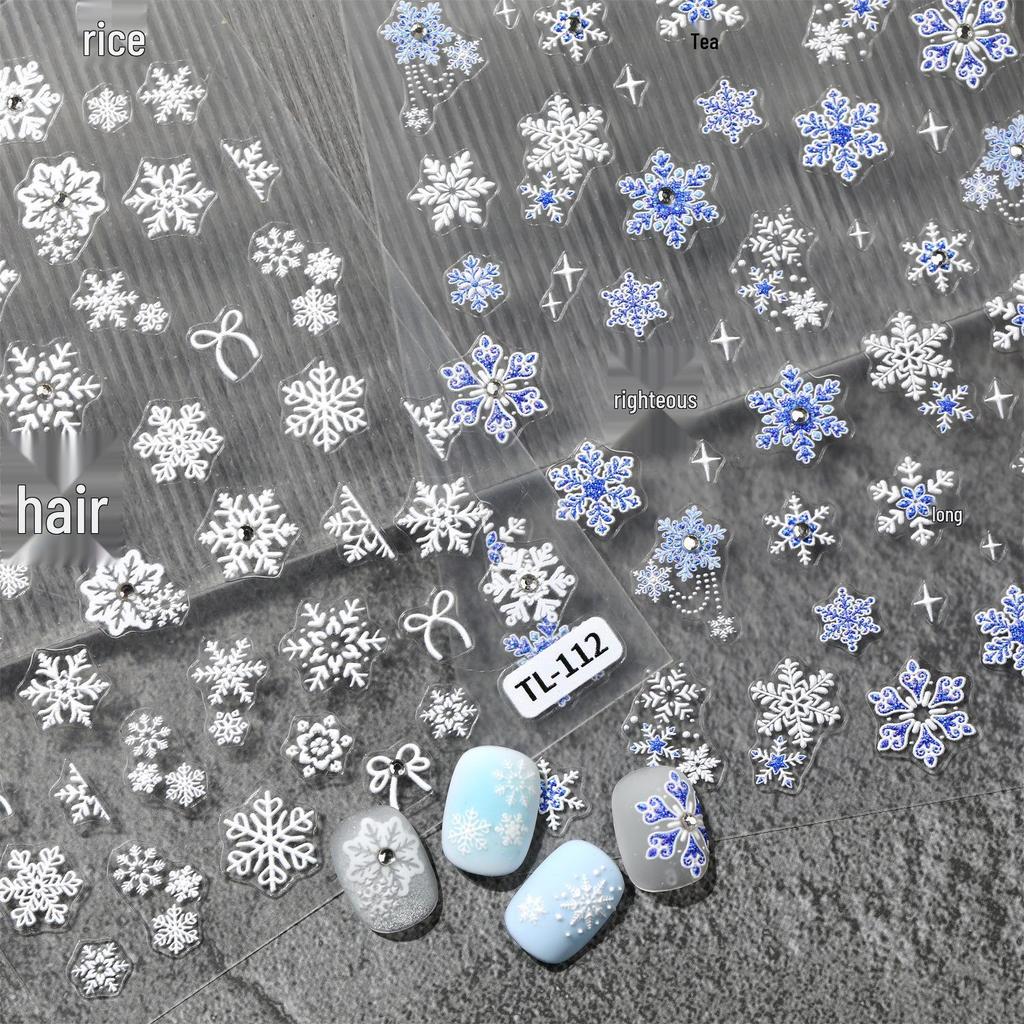 Кристальные Алмазные 5D Рельефные Наклейки для Ногтей «Ледяная Синяя Снежинка» - Зимние DIY Украшения
