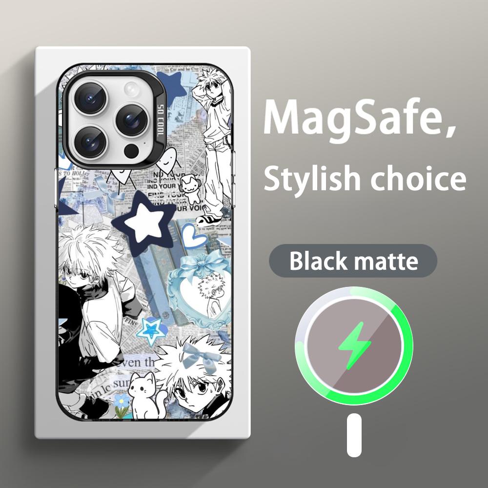 Killua Zoldyck Hunters X H pattern Phone Case Magnetic IMD Colorful Silver case for iPhone 17 16 15 14 13 12 Pro Max