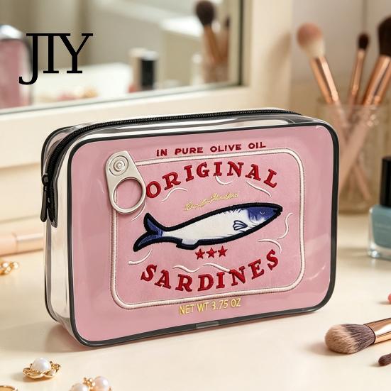 Retro Fish Can Design Makeup Case Sardine Cosmetic Bag, Clear Waterproof Pouch, Zipper Transparent Travel Storage Bag Closure Toiletry for Women