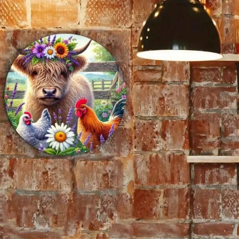 Металлическое настенное искусство Хайлендская корова и курица Декор Ржавчитый Водонепроницаемый Домашний Декор