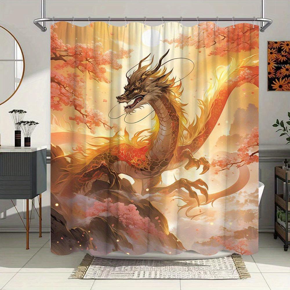 Golden Dragon in Autumn Waterproof Mildew-Resistant Shower Curtain - Mythical Design for a Stunning Bathroom Décor Experience