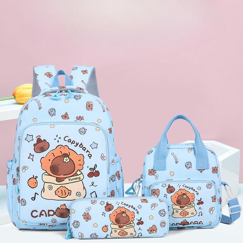 New Children's Backpack Cartoon Cute Elementary School Student Backpack Kapi Barra Capybara Backpack Three Piece Set