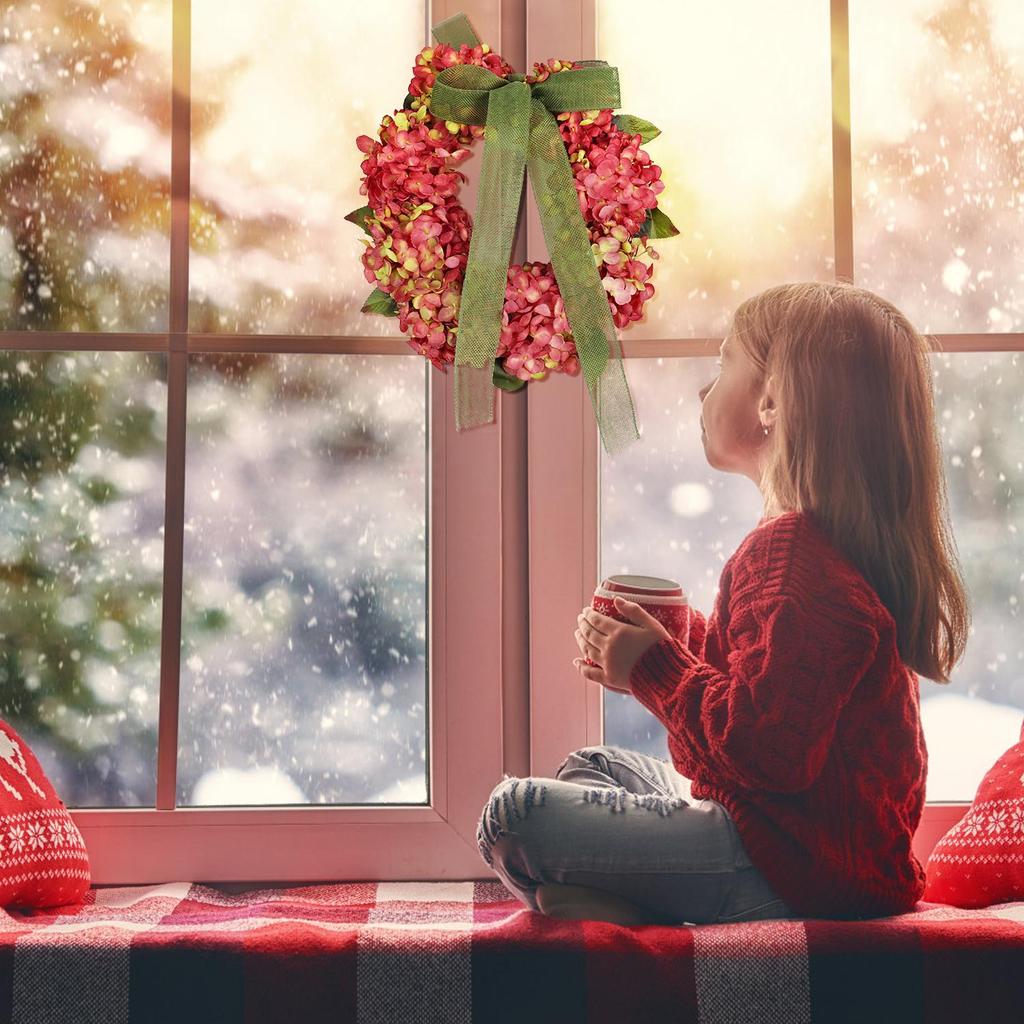 Венок на День Благодарения Осенняя гортензия с бантом Украшение Цветочная гирлянда Венок на День Благодарения Передняя дверь