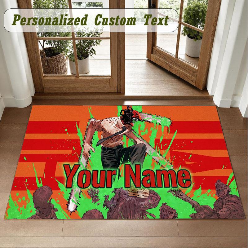 Crystal Velvet Square Rug Custom NameChainsaw Man Pattern Non Slip Home Floor Decor Rug