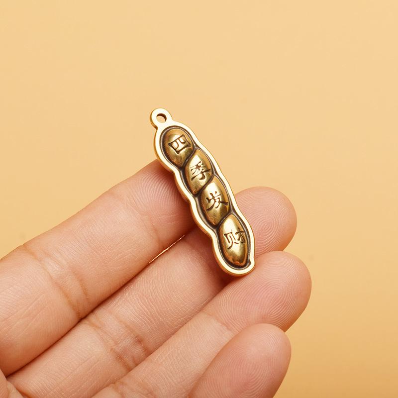 Brass Dragon Boat Keychain with Peace & Luck and Peanut Apple Pendant