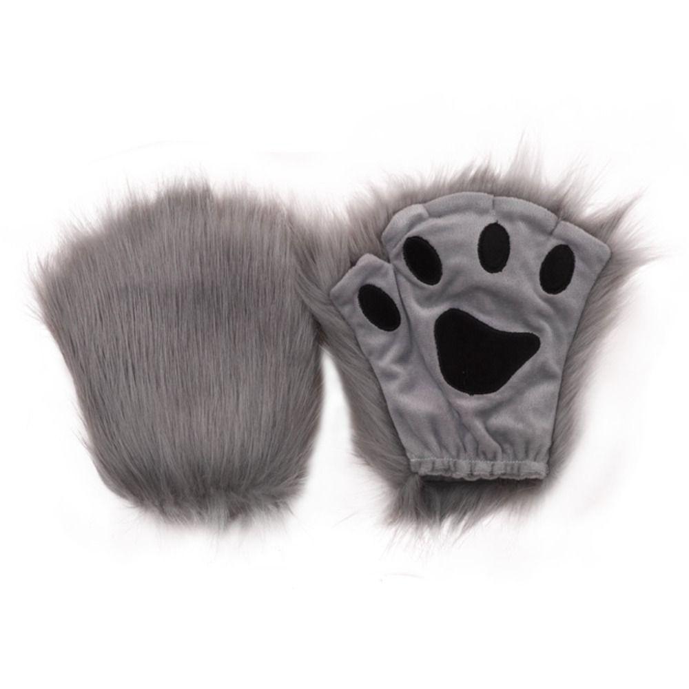 Half Finger Bear Paw Gloves Polyester Cat Paw Mittens Halloween Gloves Cosplay