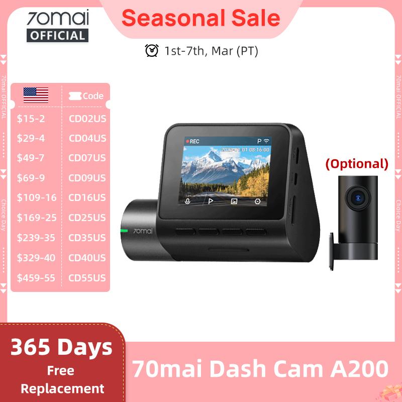 Глобальный 70mai Dash Cam A200 Двухканальная запись 1080P HDR 2'' IPS экран 24H Парковочный монитор 70mai Car DVR A200 WIFI APP 130° FOV