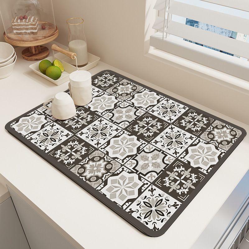 Kitchen Countertop Drain Mat Diatomaceous Mud Absorbent Mat Bowl Plate Drying Coaster Wash Free Table Decoration Accessories Mat