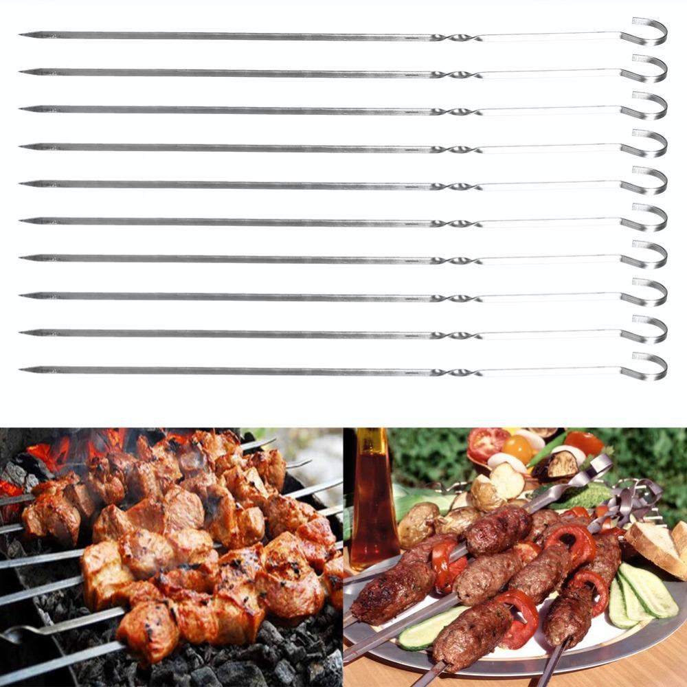 12PCS Stainless Steel BBQ Skewers Hooked Handle Grill Skewers Kabob Sticks Vegetable Skewering